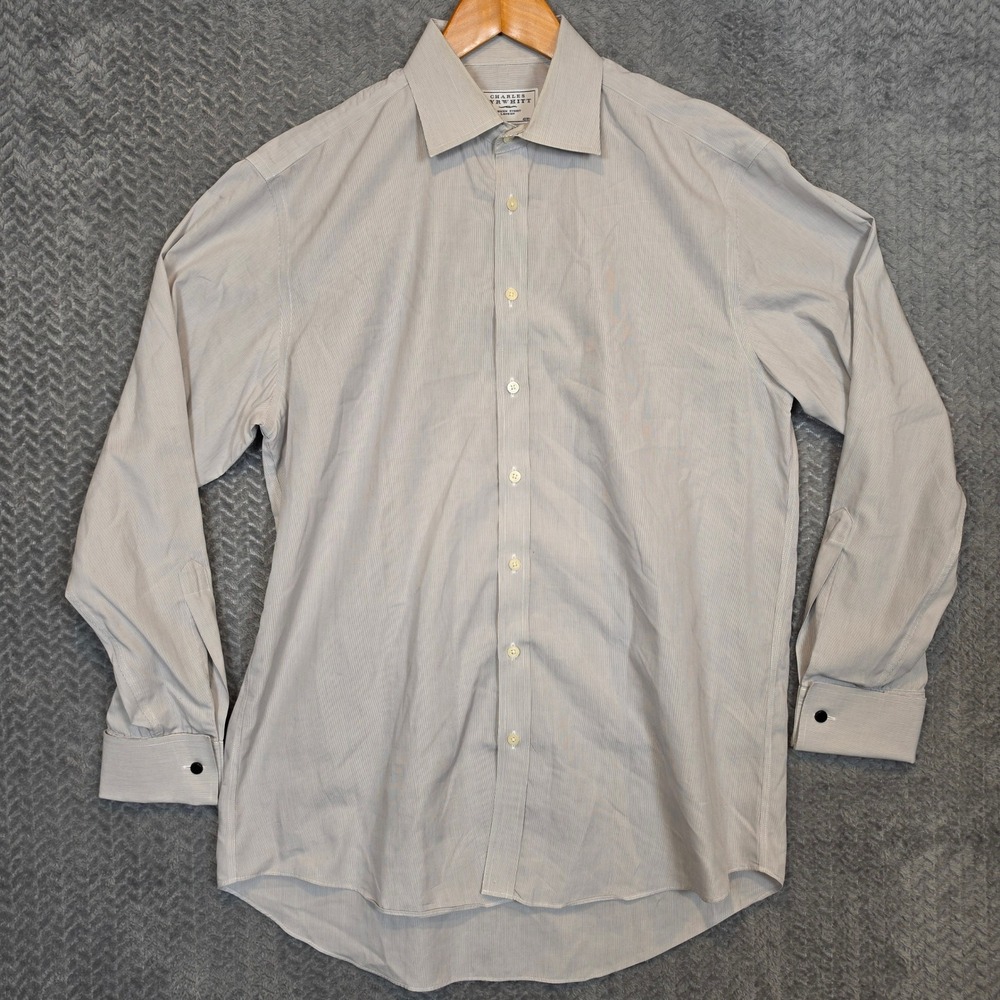 Charles Tyrwhitt Mens 16.5/35 Grey Micro Stripe Non-Iron French Cuff Dress Shirt